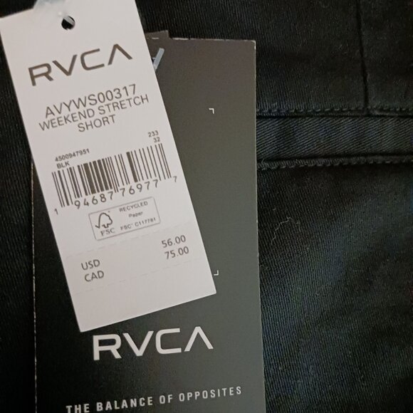 RVCA Black Flat Front Men's Shorts - Picture 4 of 6